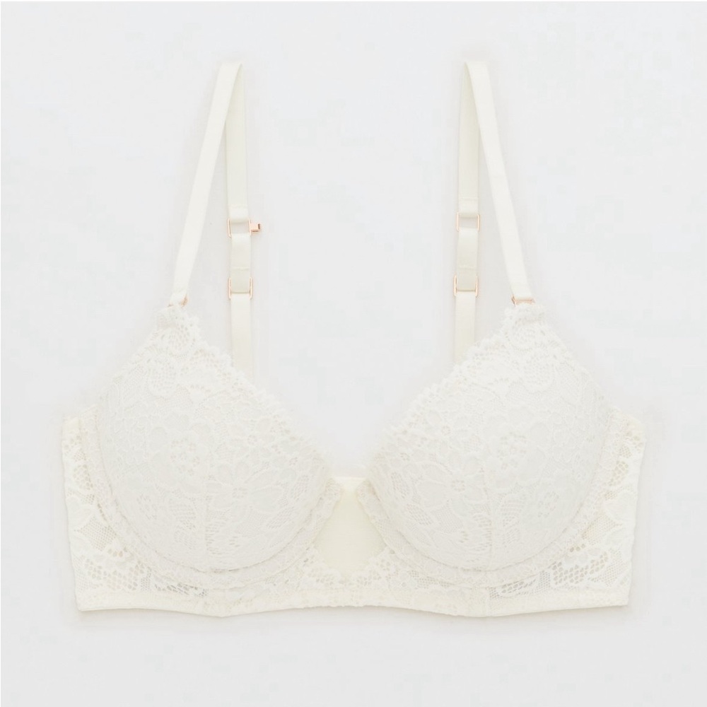 Brand New Aerie Show Off Eyelash Lace Plunge Push Up Bra - 36B